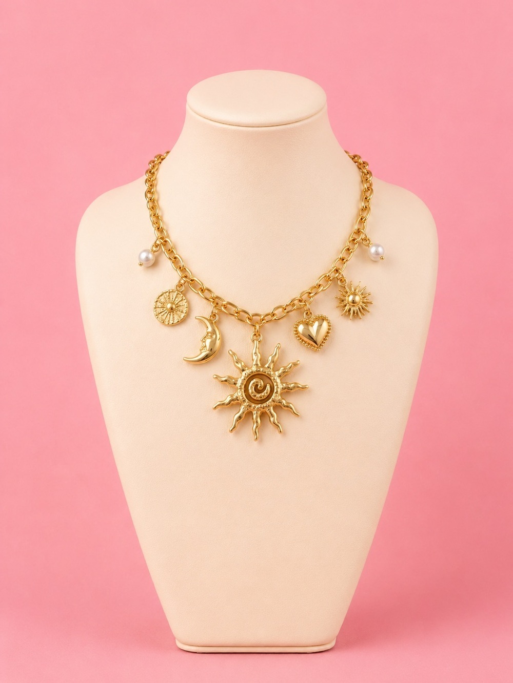 Celestial Gold Sun & Charm Pendant Necklace
